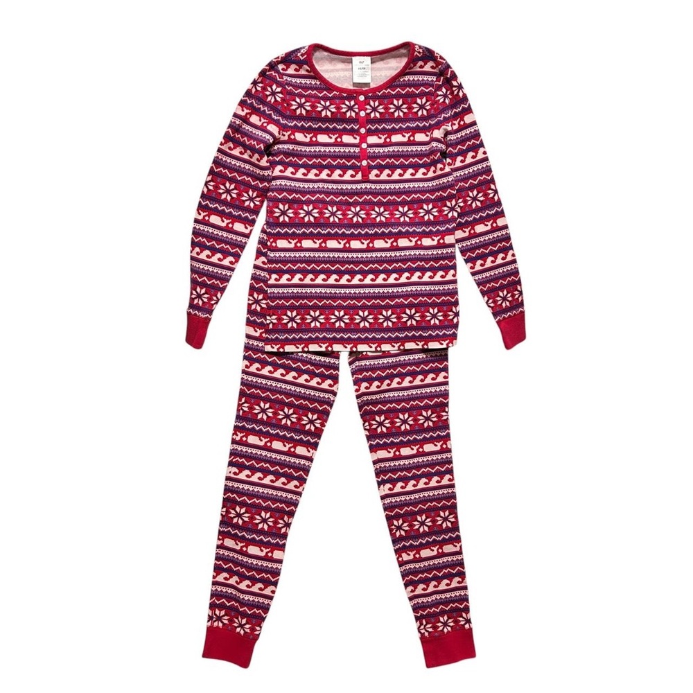 Vineyard Vines Womens Pajama Set Pink Fair Isle Whale Thermal Cozy Loungewear